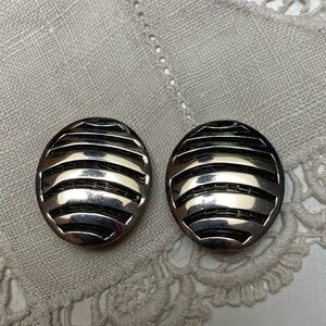 ! 925 Silver Earrings, Silver and Black, Clips, Vintage 1989